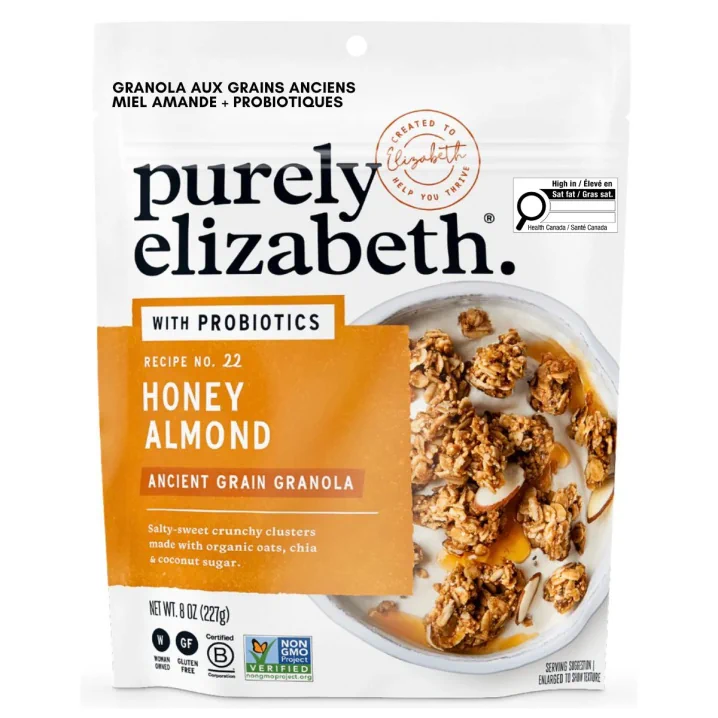 Front of Purely Elizabeth Honey Almond + Probiotics Granola - Gluten Free Granola - Protein Granola - Healthy Granola