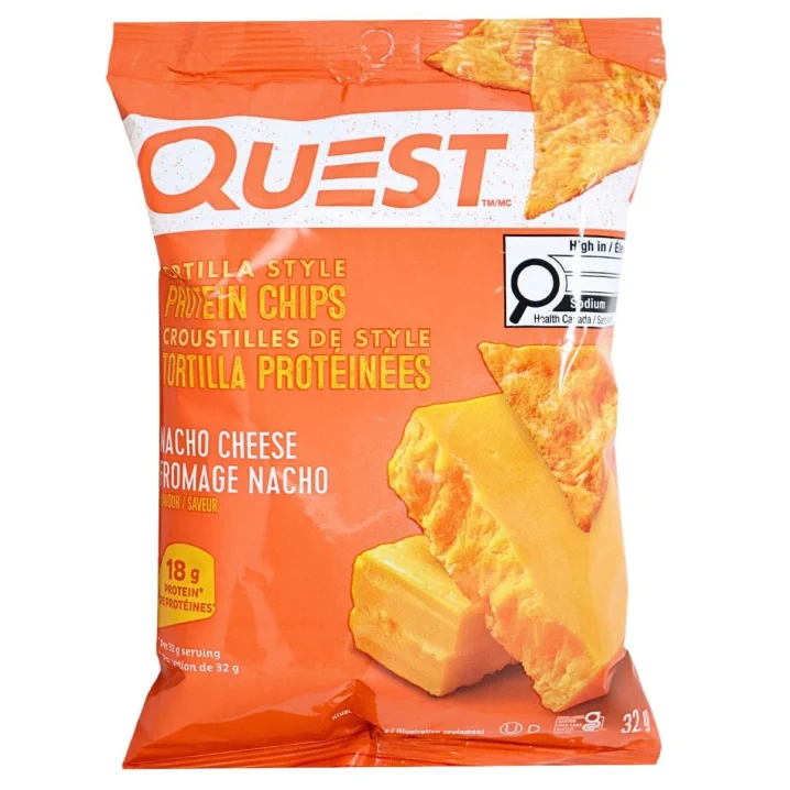 Front of Quest Protein Tortilla Chips Nacho - Protein Chips - Keto Chips - Nacho Tortilla Chips