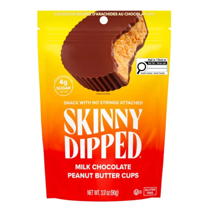 Front of Skinny Dipped Cups Milk Chocolate Peanut Butter Cups -  Skinny Dipped Peanut Butter Cups - Healthy Peanut Butter Cups - Healthy Reese’s Cups