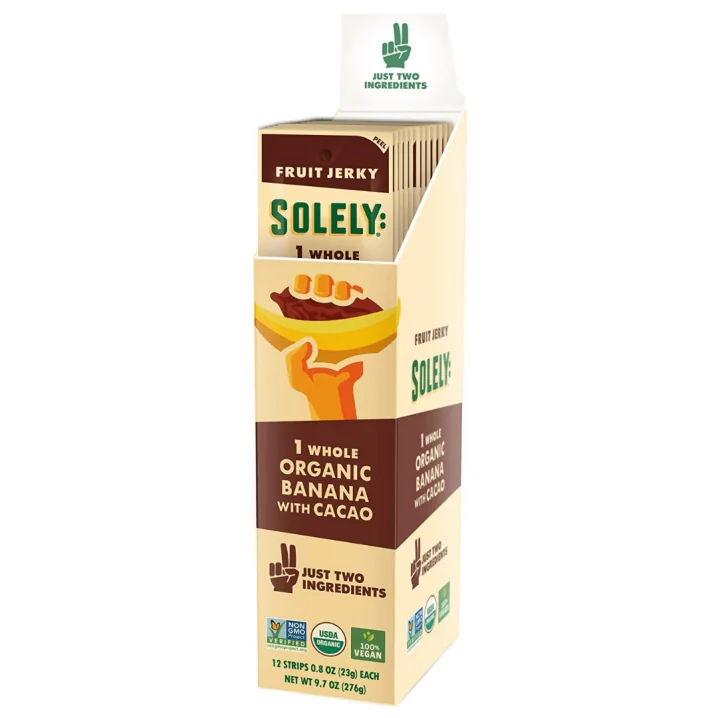 Front of Solely Organic Banana with Cacao Jerky, 23g