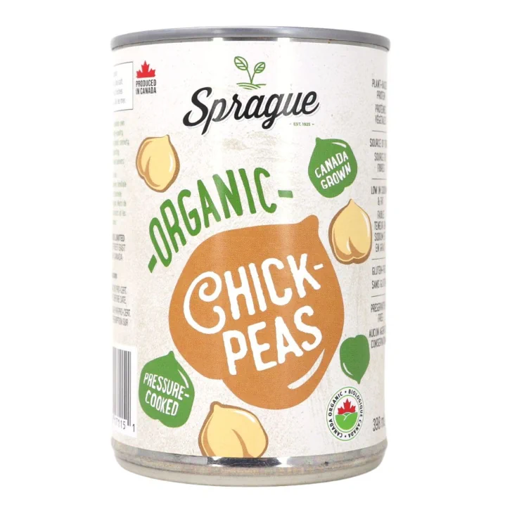 Front of Sprague Organic Chickpeas Canned Chickpeas Pressure Cooked Chickpeas