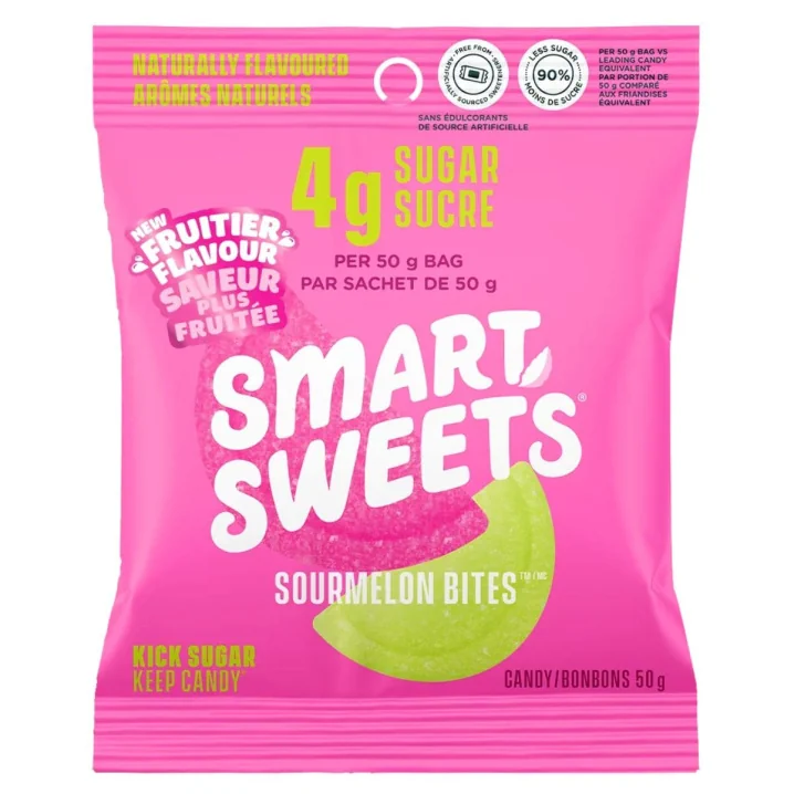 Front of SmartSweets Sourmelon Bites - Low Sugar Watermelon Candy - Keto Candy - High Fibre Candy