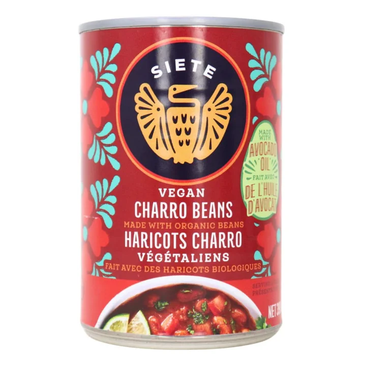 Front of Siete Vegan Charro Beans With Avocado Oil - Canned Charro Beans - Mexican Beans From Can - Easy Mexican Beans