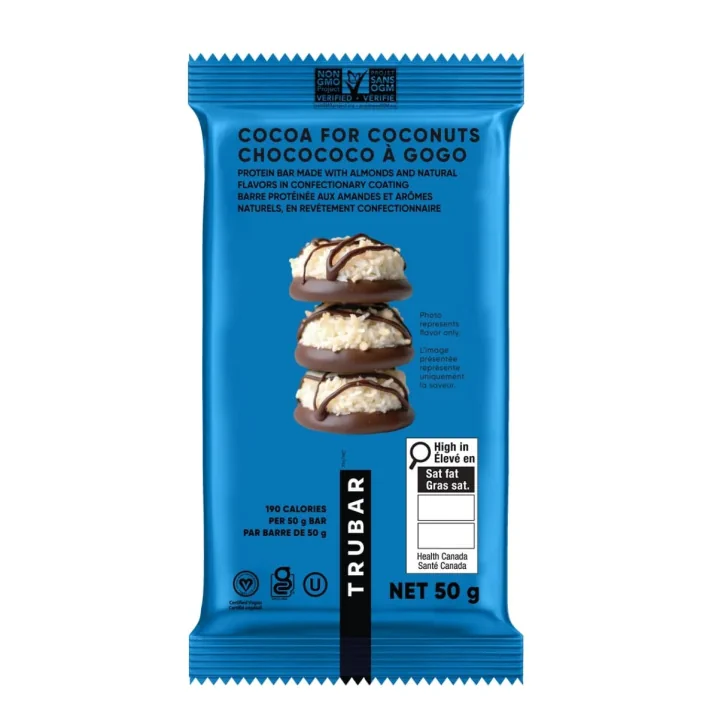TRUBAR Plant-Based Snack Bar Cocoa for Coconuts Front of bar