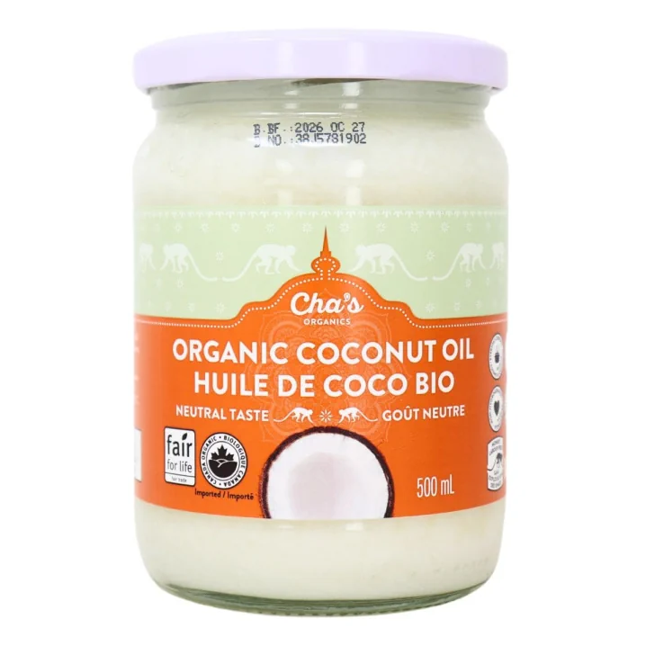 Front of Cha’s Organics Deodorized Coconut Oil - Deodorized Coconut Oil - Pure Coconut Oil - Coconut Oil No Smell - Coconut Oil Health Benefits