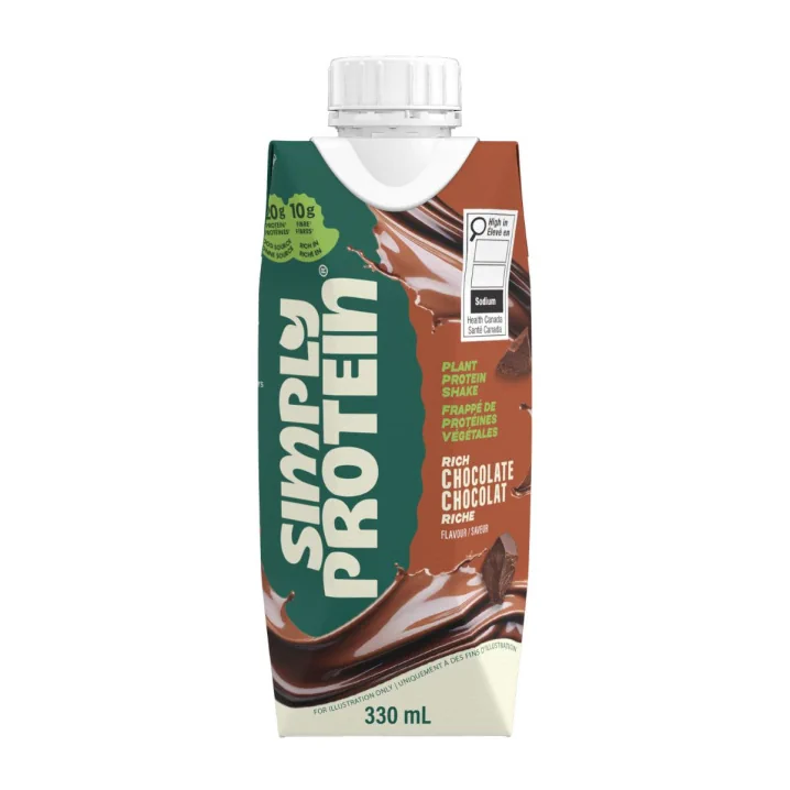Front of Simply Protein Ready-To-Drink Plant Based Protein Shake Rich Chocolate, 330 mL