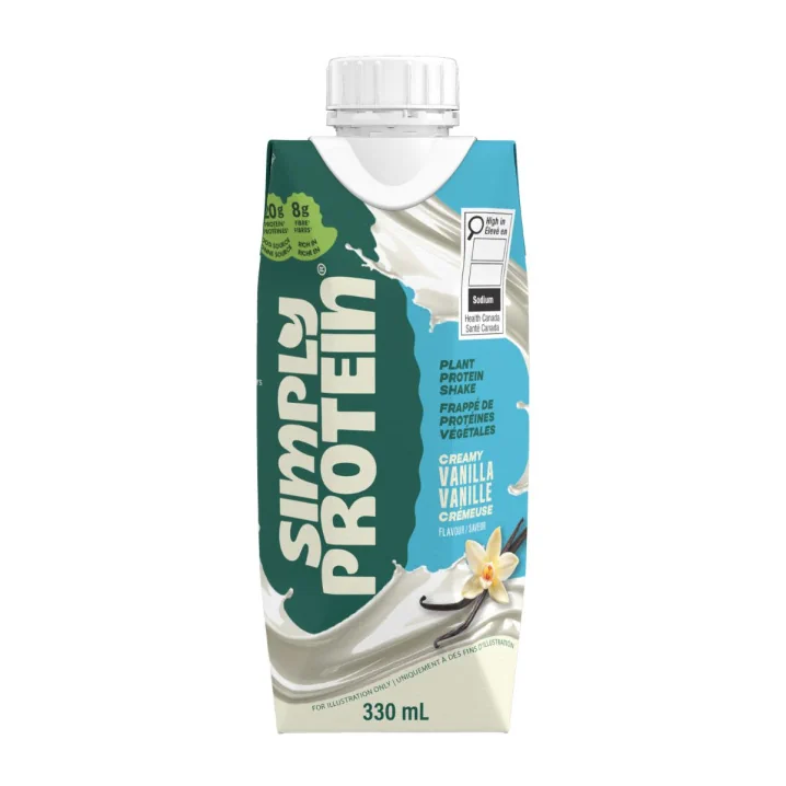 Front of Simply Protein Ready-To-Drink Plant Based Protein Shake Creamy Vanilla, 330 mL