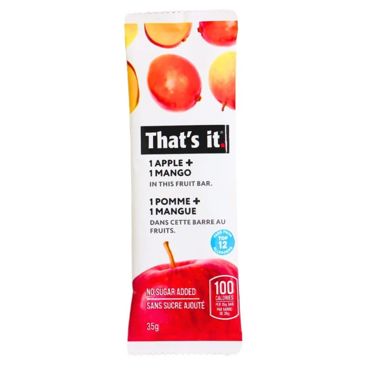 Front of That’s It. No Sugar Added Fruit Bar Apple Mango, 1 Bar