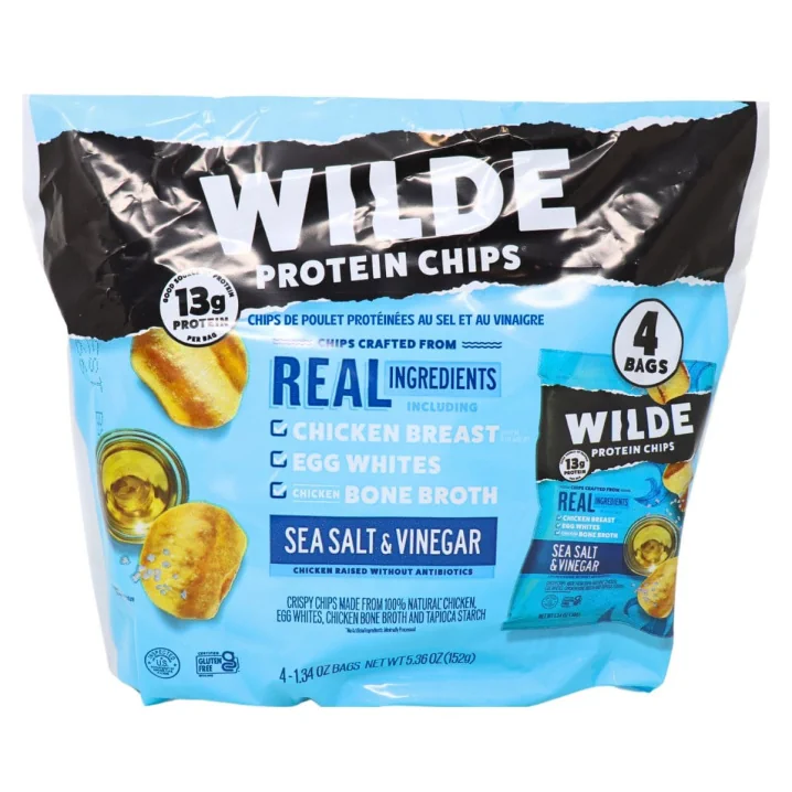 Front of WILDE Protein Chips - WILDE Chicken Chips - Healthy Sea Salt Vinegar Chicken Chips