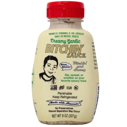 Bitchin’ Sauce Almond Dip Squeeze Bottle Creamy Garlic Sauce Front