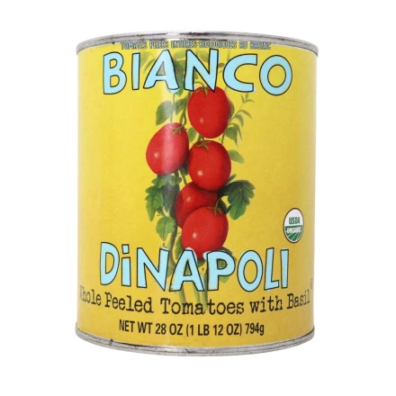 Bianco DiNapoli Organic Whole Peeled Tomatoes with Basil Front