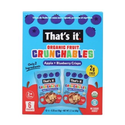 That’s It No Sugar Added Organic Fruit Crunchables Apple + Blueberry Crisps 6-Pack Front