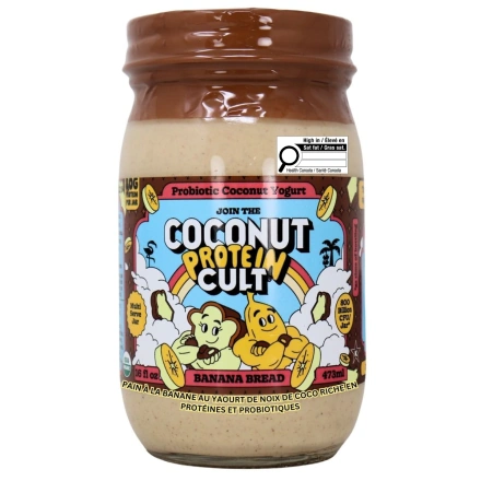 Le pain aux bananes au yogourt de noix de coco probiotique à haute teneur en protéines de The Coconut Cult, 473ml.