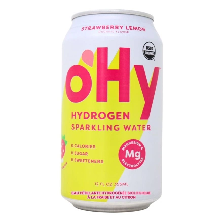 oHY Organic Hydrogen Sparkling Water Strawberry Lemon Front