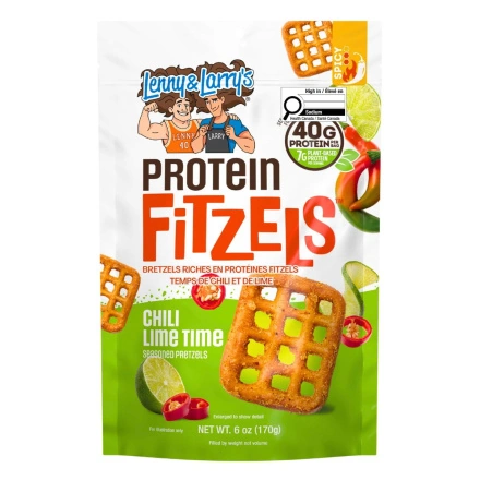 Lenny & Larry’s FITZELS High Protein Pretzels Chili Lime Time Front