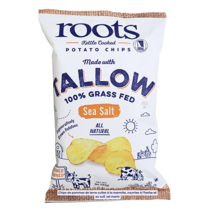 Roots Kettle Cooked in 100% Grass-Fed Tallow Potato Chips Sea Salt Front