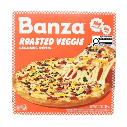 Front of Banza Gluten-Free Chickpea Pizza Roasted Veggie - High Protein Pizza - Veggie Pizza - Healthy Frozen Pizzas