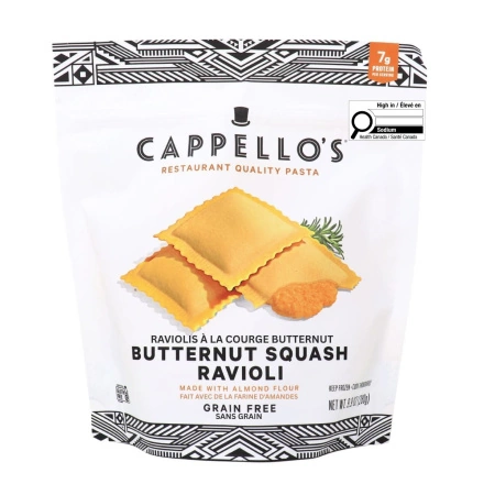 Front of Cappello's Gluten-Free Almond Flour Ravioli Butternut Squash - Gluten Free Ravioli Canada - Almond Flour Pasta - Gluten-Free Pasta