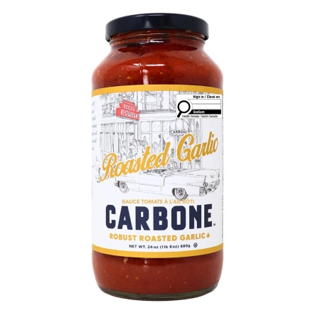 Front of Carbone Tomato Sauce Roasted Garlic - Carbone Canada - Natural Tomato Sauce - Best Tomato Sauce For Pasta