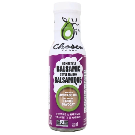Front of Chosen Foods Balsamic Dressing - Balsamic Vinaigrette - Balsamic Marinade - Balsamic Vinaigrette Dressing - Avocado Oil Dressing