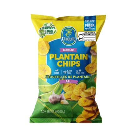 Chiquita Snacks Plantain Chips Garlic Front of package