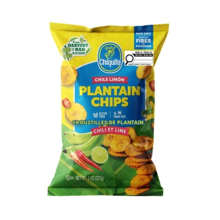 Chiquita Snacks Plantain Chips Chile Limón Front of bag