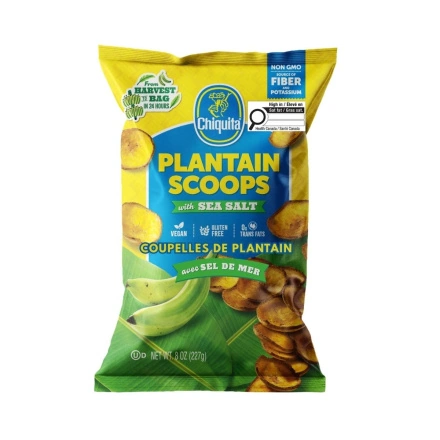 Chiquita Snacks Plantain Scoops with Sea Salt Front of bag