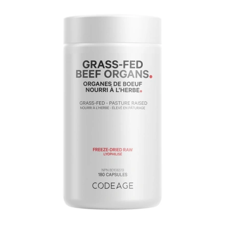 Codeage Grass-Fed Beef Organs, Pasture Raised & Freeze Dried Raw, 180 Capsules Front