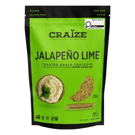 Craize Gluten-Free Toasted Snack Crackers Jalapeño Lime Front of bag