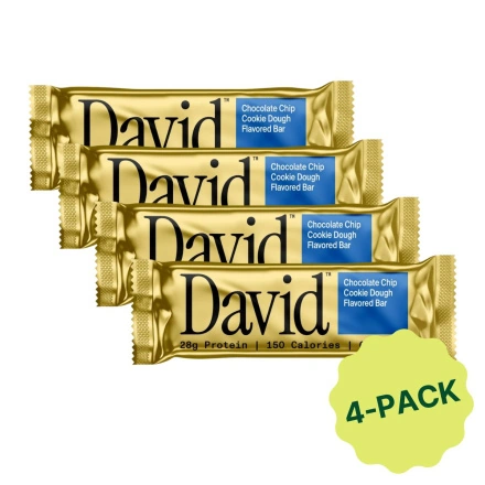 David High Protein Chocolate Chip Cookie Dough Bar, 4 Pack, 62g each Front