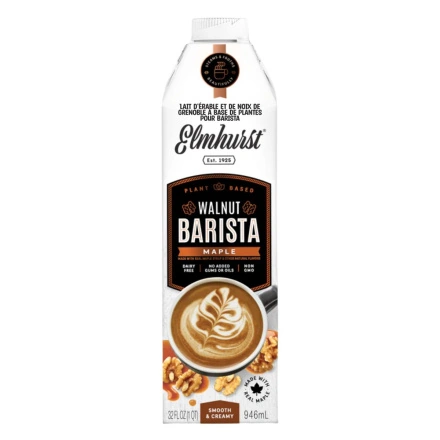 Front of Elmhurst Plant-Based Maple Walnut Barista Edition - Vegan Barista Milk - Barista Alternative Milk - Walnut Milk Coffee