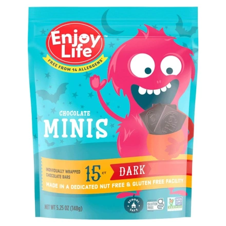 Front of Enjoy Life Allergen-Free Mini Dark Chocolate Halloween Pack