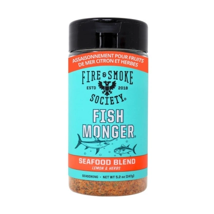 Fire & Smoke Fish Monger Seafood Seasoning Blend Lemon & Herbs Front of container