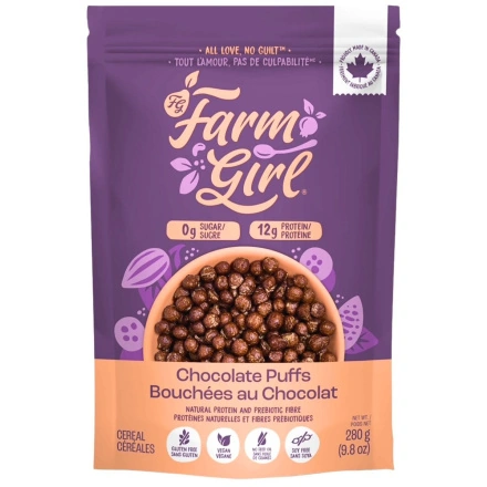 Front of Farm Girl Sugar-Free Cereal Chocolate Puffs - No Sugar Added Cereal - Gluten Free Cereal - Chocolate Cereal Canada