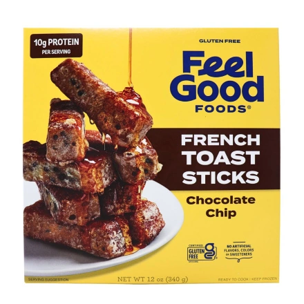 Feel Good Foods Gluten-Free French Toast Sticks Chocolate Chip Front of box