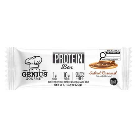 Front of Genius Gourmet Keto Protein Bar Salted Caramel - Keto Snack Bars - Low Carb Protein Bars - Best Keto Bars