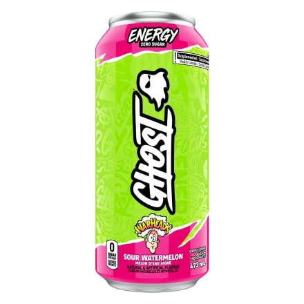 Front of GHOST Energy Drink Sugar-Free Energy Drink Warheads Sour Watermelon