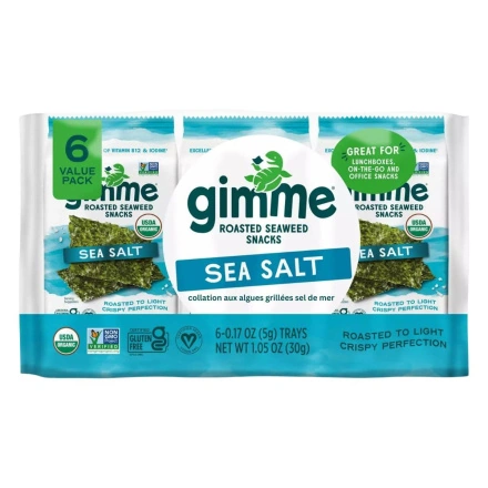 Front of GimMe Organic Roasted Seaweed Snack Sea Salt - Gluten Free Seaweed - Organic Seaweed Snacks - Seaweed Snacks