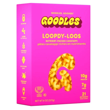Front of Goodles Noodles Nutrient-Packed Cavatappi Loopdy-Loos