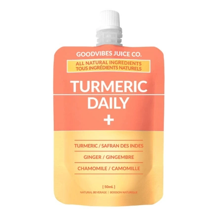 Front of Goodvibes Juice Co. Turmeric Daily Health Shot