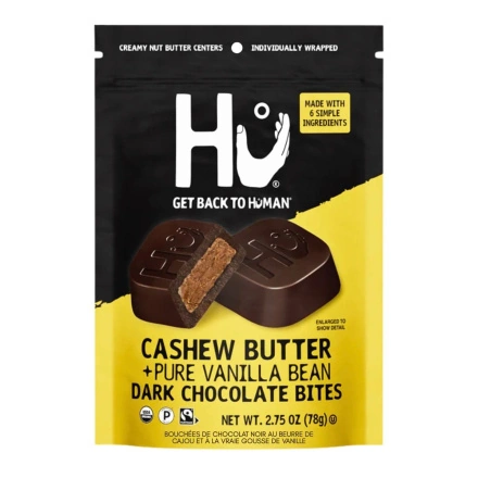 Front of Hu Kitchen Cashew Butter & Pure Vanilla Bean Dark Chocolate Bites - Stuffed Chocolate Bars - Filled Chocolate Bars - Paleo Chocolate