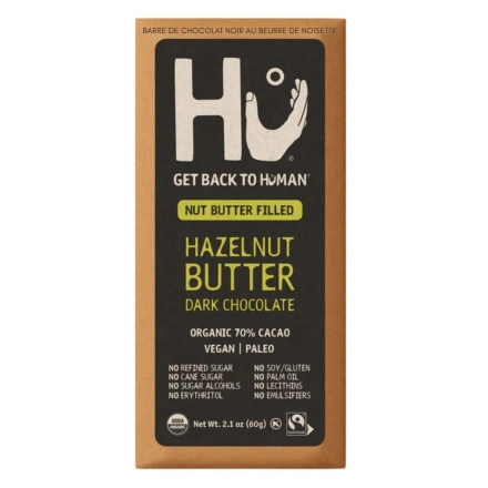 Front of Hu Kitchen Hazelnut Butter Dark Chocolate Bar - hazelnut chocolate - hazelnut butter - Healthy nutella