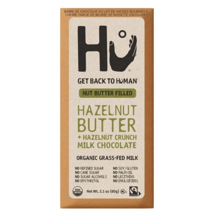 Front of Hu Kitchen Grass-Fed Milk Chocolate Nut Butter Filled Hazelnut Butter + Hazelnut Crunch - Healthy Milk Chocolate - Fair Trade Chocolate - Chocolate With Hazelnut Filling