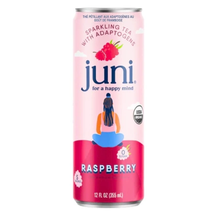 Front of Juni Sparkling Adaptogenic Tea Raspberry - Adaptogenic Drinks - Jay Shetty Tea - Sparkling Teas