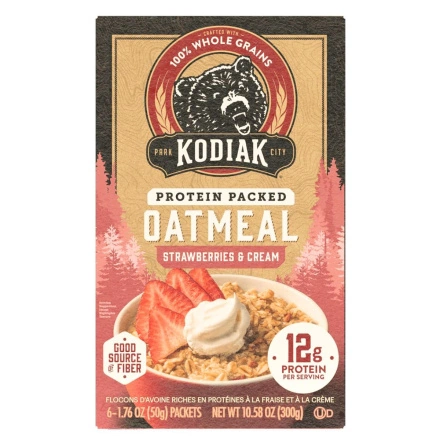 Front of Kodiak Cakes Protein-Packed Strawberries & Cream Oatmeal - High Protein Oatmeal - Healthy Oatmeal - Breakfast Oatmeal