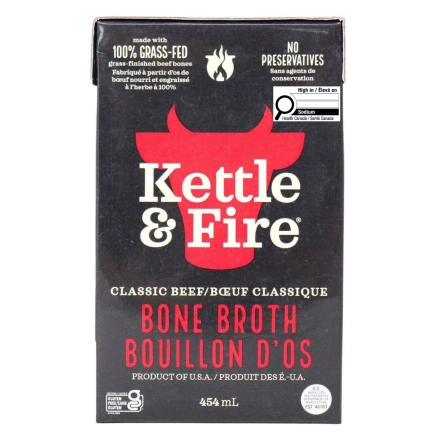 Front of Kettle & Fire Grass-Fed Beef Bone Broth, 454mL