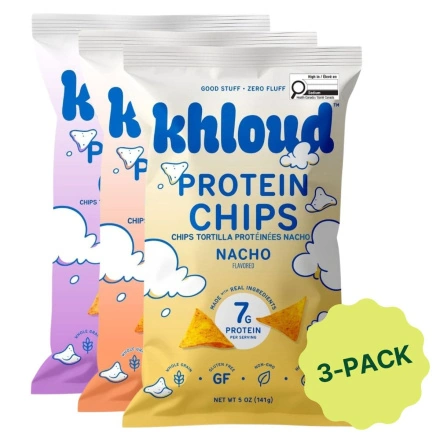 Khloud Protein Tortilla Chips Variety 3-Pack Front of bags