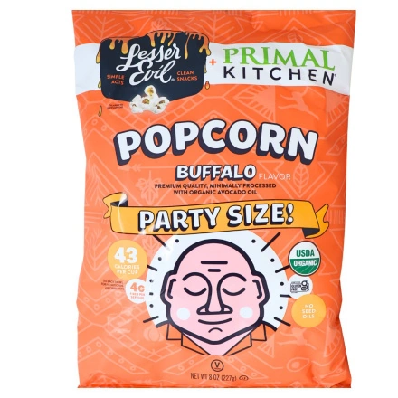 Lesser Evil Organic Buffalo Popcorn made with Primal Kitchen Avocado Oil Front