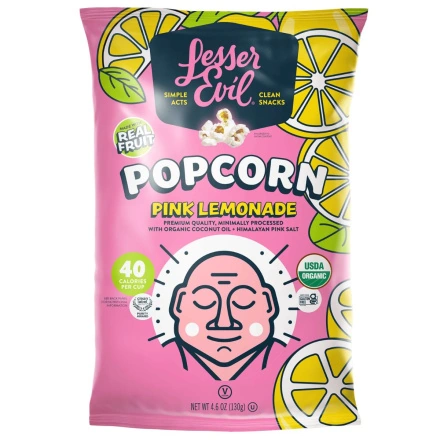 LesserEvil Organic Popcorn Pink Lemonade front