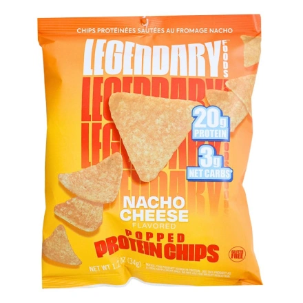 Front of Legendary Foods Popped Protein Chips Keto Chips Nacho Cheese - Protein Chips - Low Carb Chips - Keto Friendly Chips